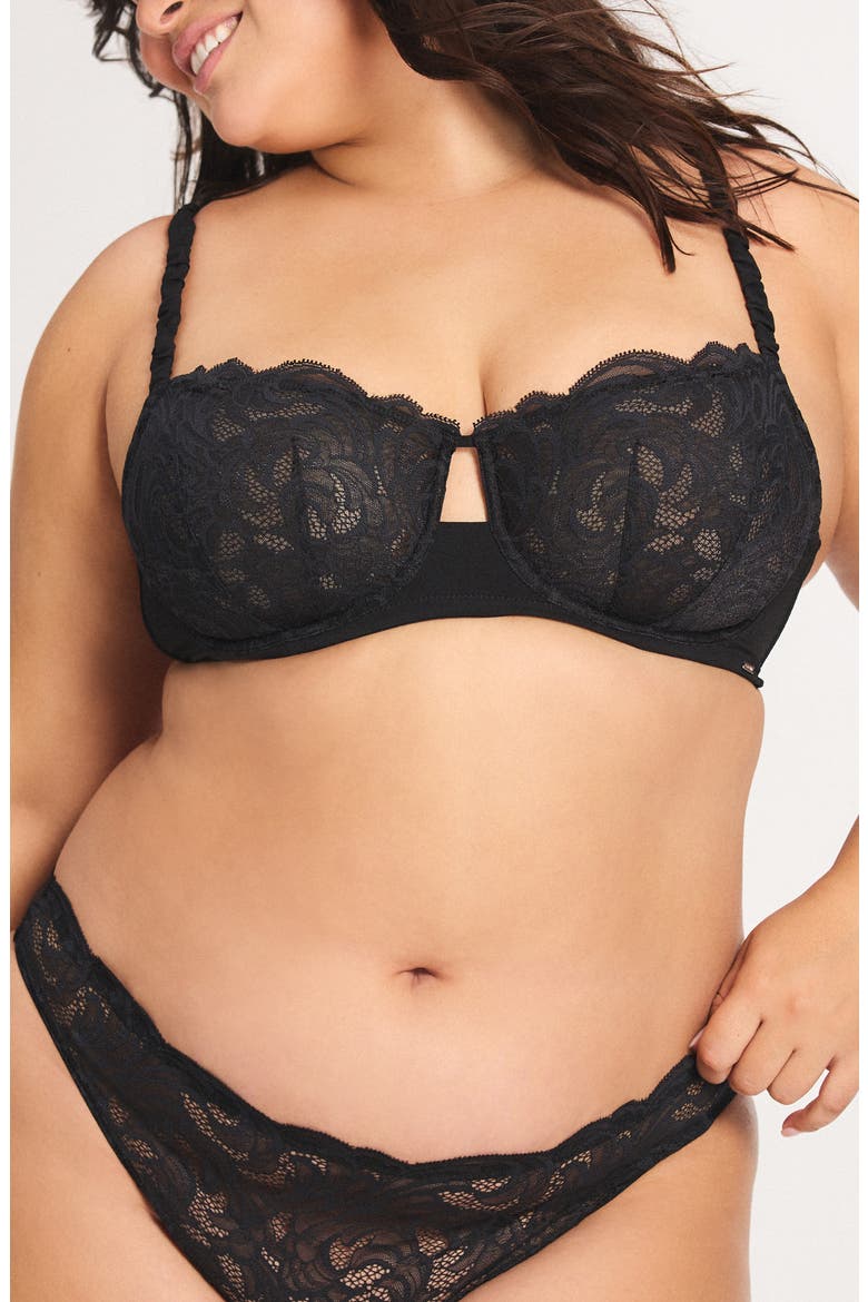 Lace Flow Unlined Balconette Bra, Alternate, color, BLACK CAVIAR