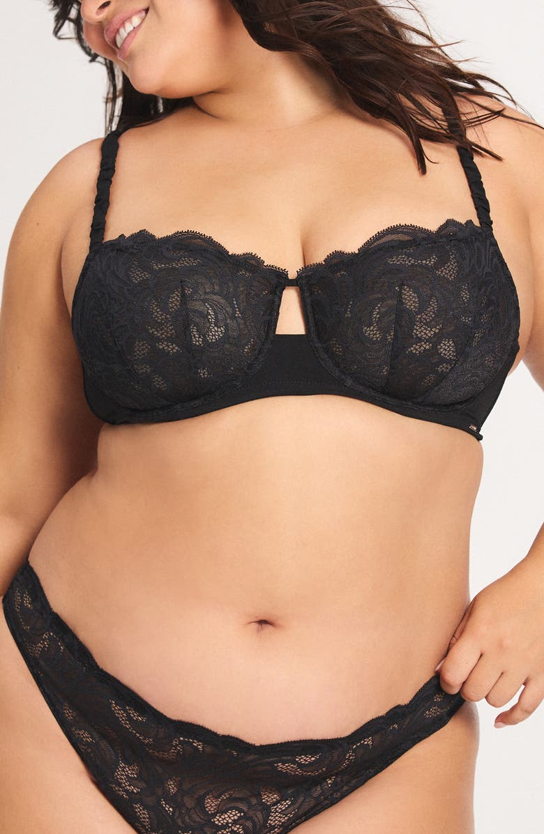 SAVAGE X FENTY Lace Flow Unlined Balconette Bra, Alternate, color, Black Caviar