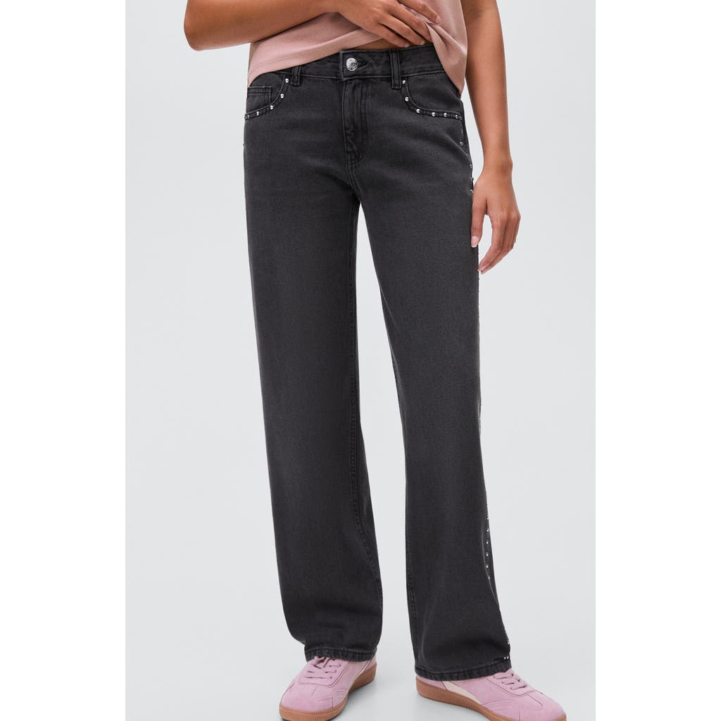 Mango Teen Studded Low Rise Straight Leg Jeans In Pink