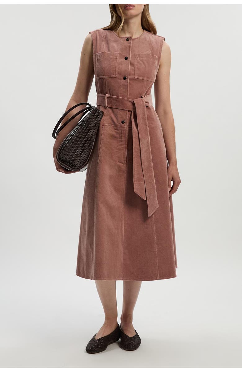 Karen Millen Stretch Cord Belted Midi Dress, Alternate, color, Pink