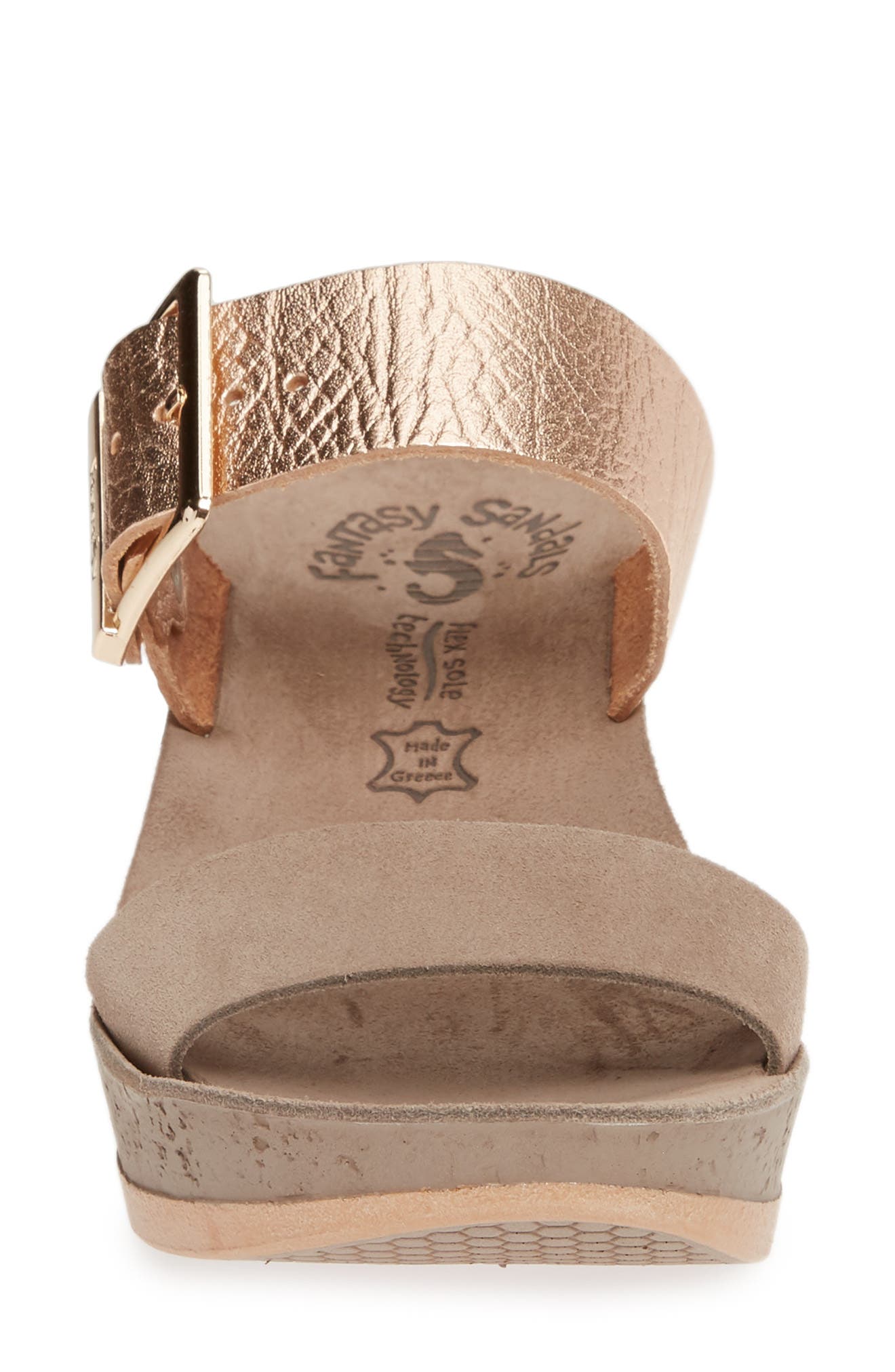 Artemis Wedge Slide Sandal, Alternate, color, COFFEE/ ROSE GOLD LEATHER