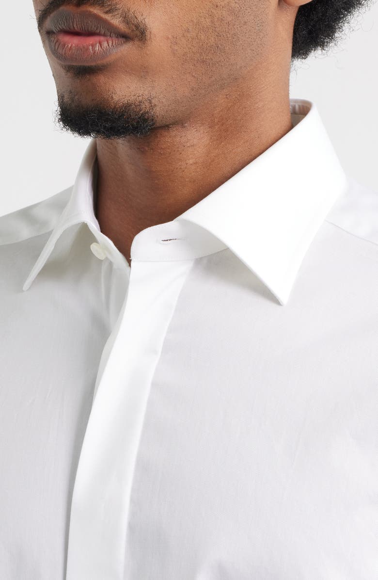 Jack Victor Edmund White Cotton Twill Tuxedo Shirt, Alternate, color, White