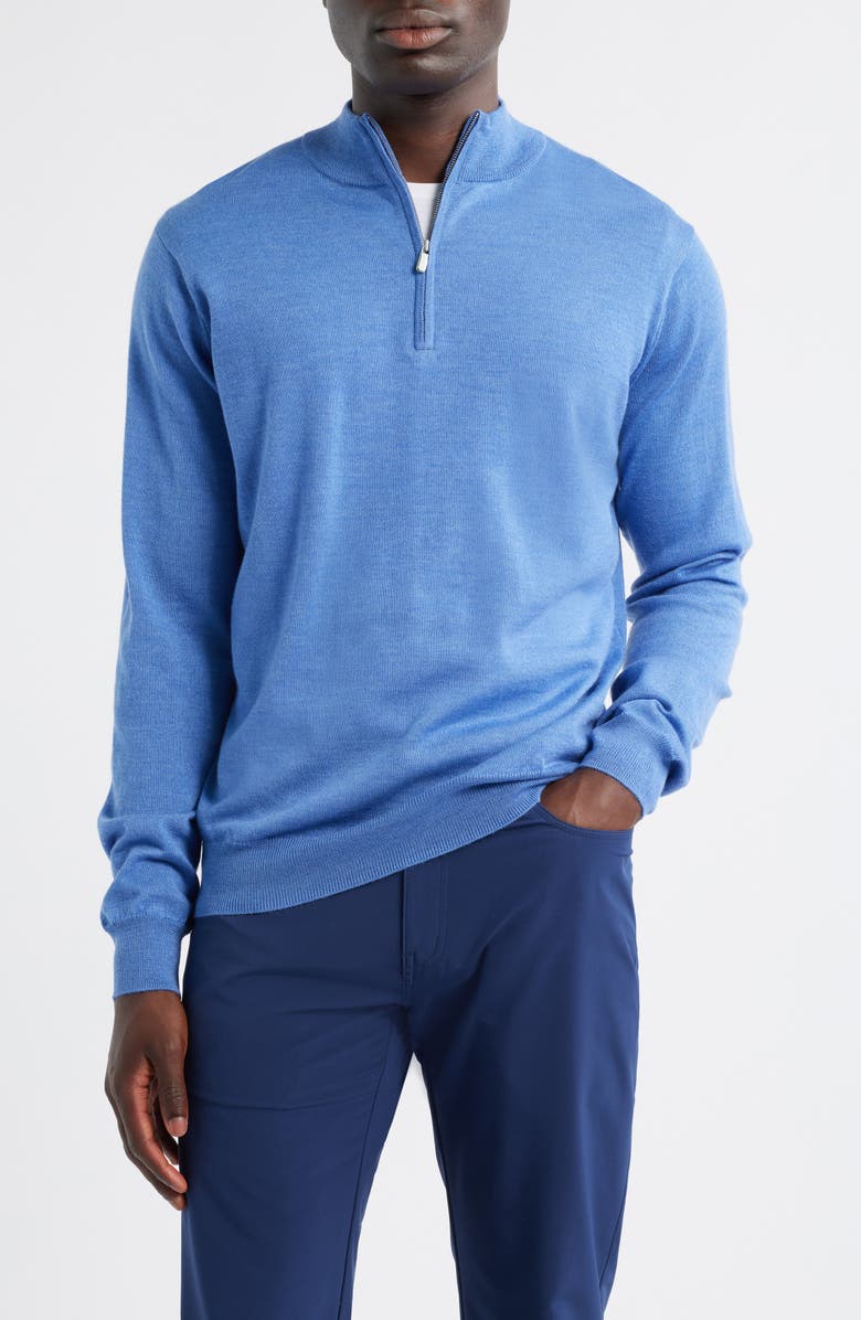 Peter Millar Autumn Crest Merino Wool Blend Quarter Zip Sweater, Main, color, Evening Tide