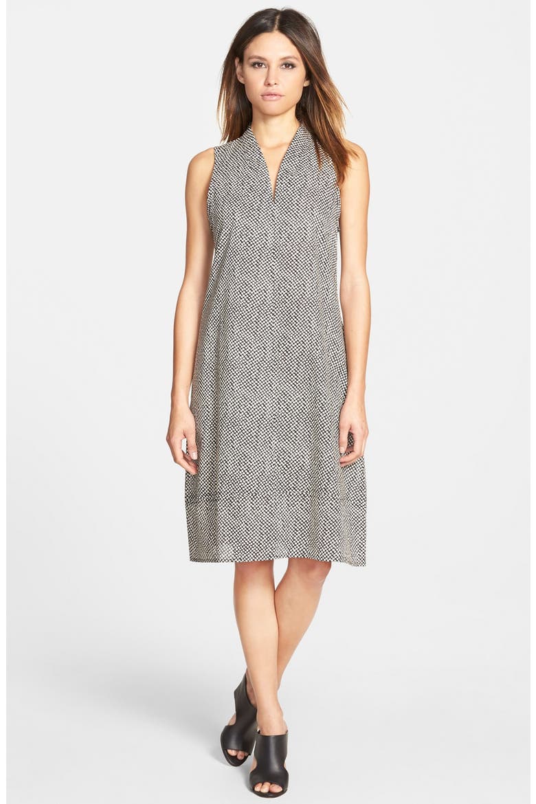 Print Cotton V-Neck Shift Dress, Main, color, BLACK/ WHITE