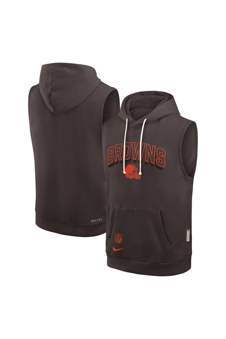 Men's Nike Brown Cleveland Browns Sideline Performance Sleeveless Pullover Hoodie, Main, color, Brown