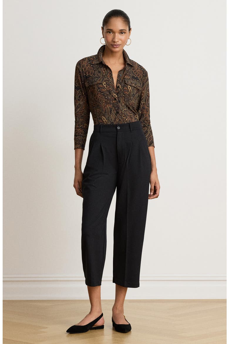 Paisley Stretch Jersey Button-Up Shirt, Alternate, color, BLACK/ MULTI