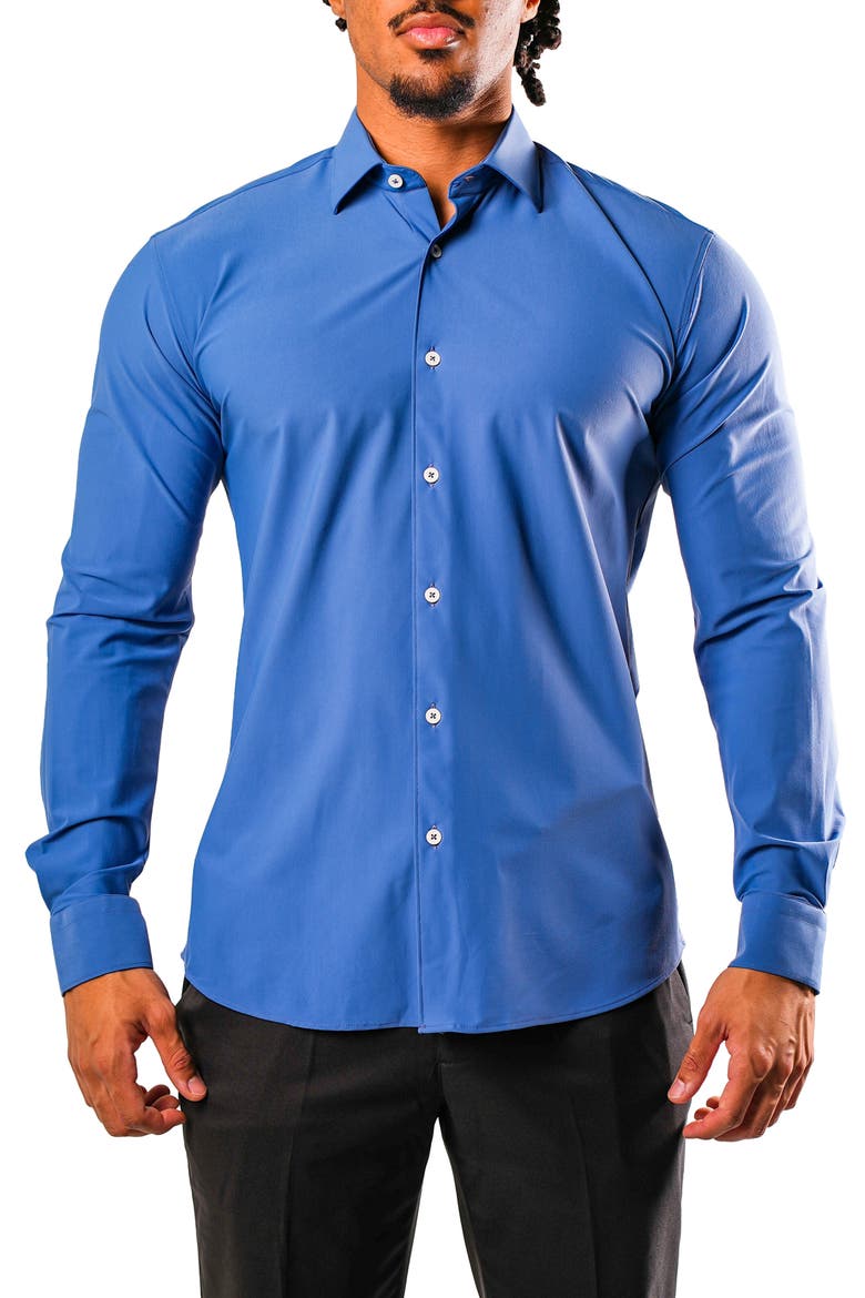 Fibonacci Stretcheuroyale Blue Cotton Blend Button-Up Shirt, Main, color, BLUE