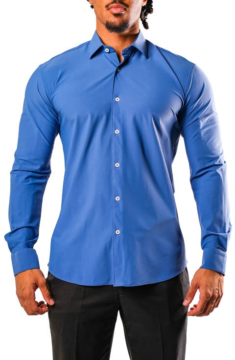Fibonacci Stretcheuroyale Blue Cotton Blend Button-Up Shirt
