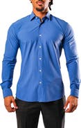 Maceoo Fibonacci Stretcheuroyale Blue Cotton Blend Button-Up Shirt