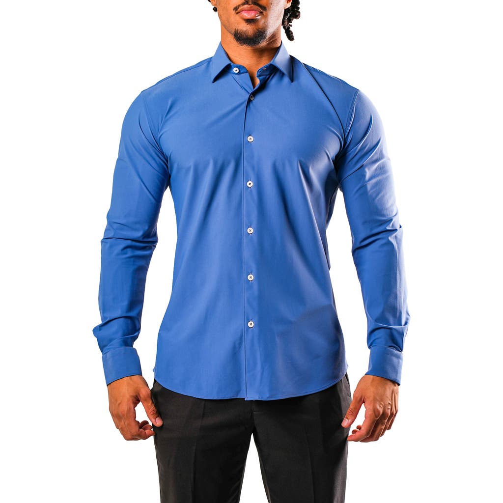 Maceoo Fibonacci Stretcheuroyale Blue Cotton Blend Button-up Shirt In Blue