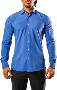 Maceoo Fibonacci Stretcheuroyale Blue Cotton Blend Button-Up Shirt