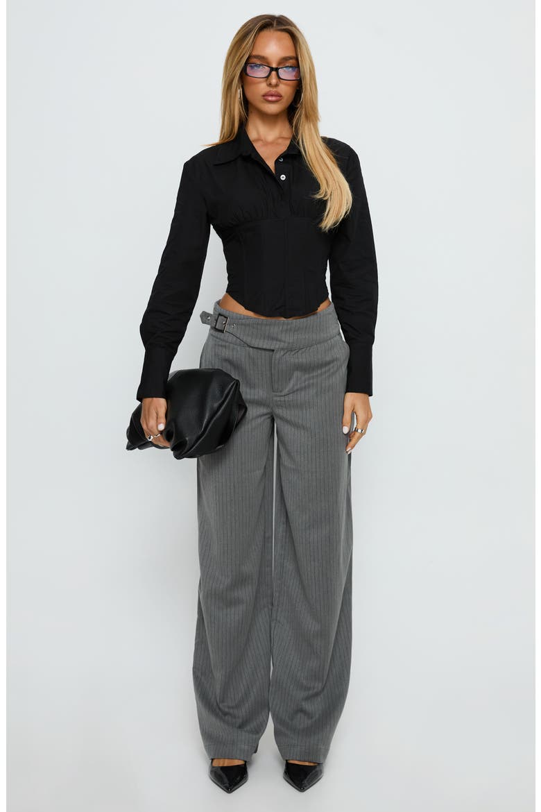 Jinny Pinstripe Buckle Waist Wide Leg Pants, Alternate, color, GREY PINSTRIPE