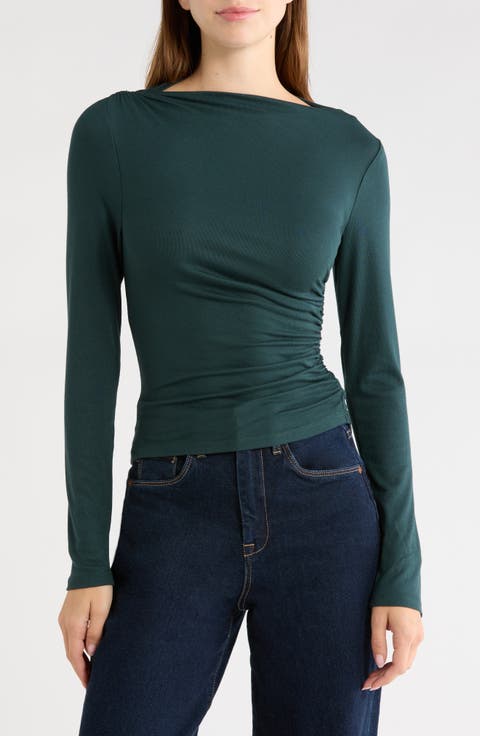 Ruched Boat Neck Top