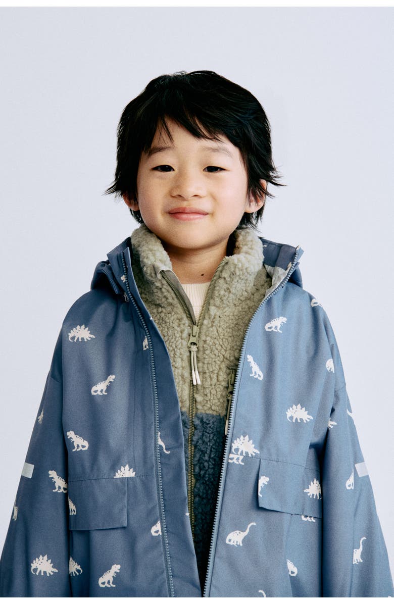 H&M 2.5-layer Rain Jacket, Alternate, color, Dusty Blue/Dinosaurs