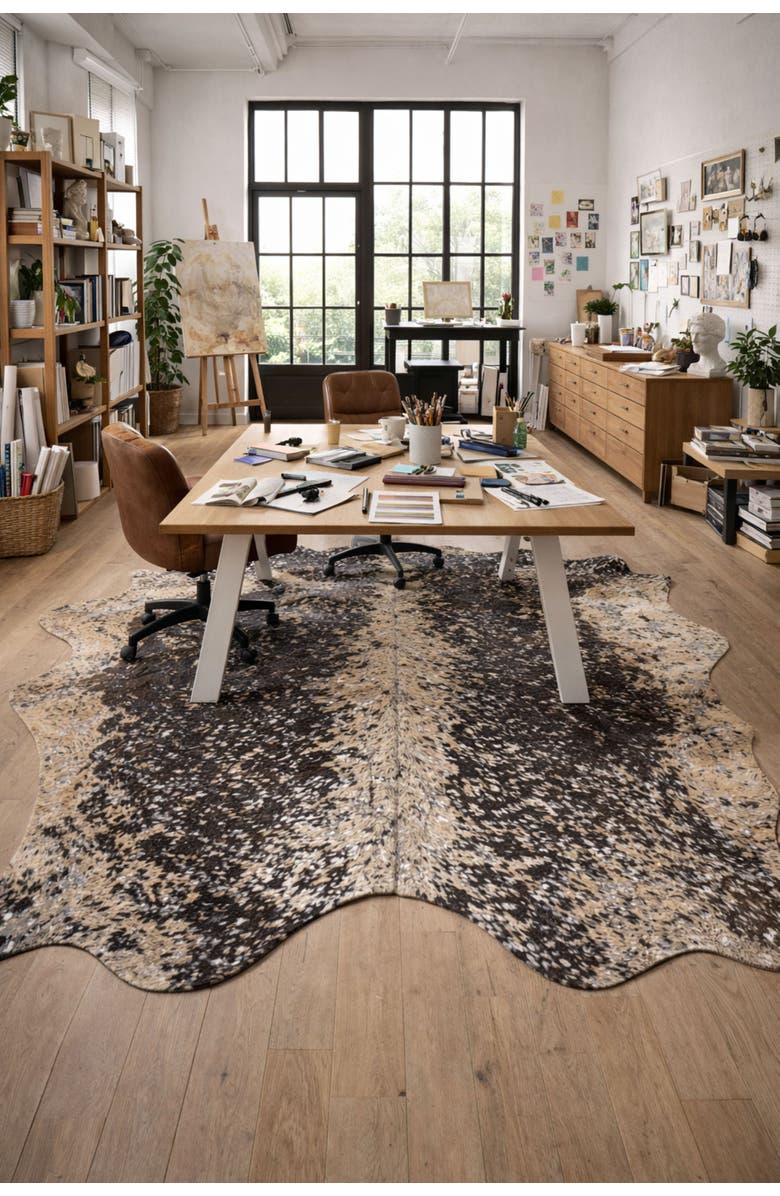 Rhacam Eco Hides RH Rugs Luma Metallic Silver Cowhide Rug 7'1" × 6'3", Alternate, color, Metallic Silver