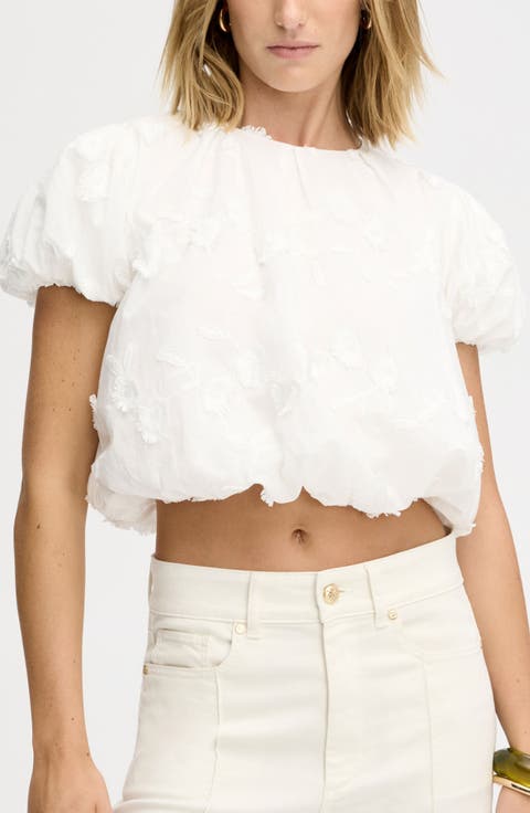 Embroidered Floral Cotton Bubble Top