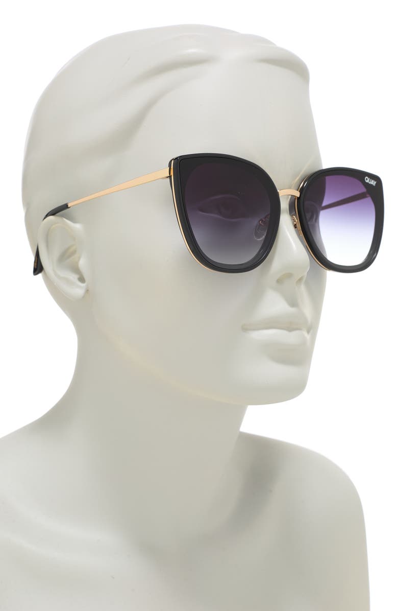 QUAY Flat Out 54mm Cat Eye Sunglasses, Alternate, color, Black/ Black