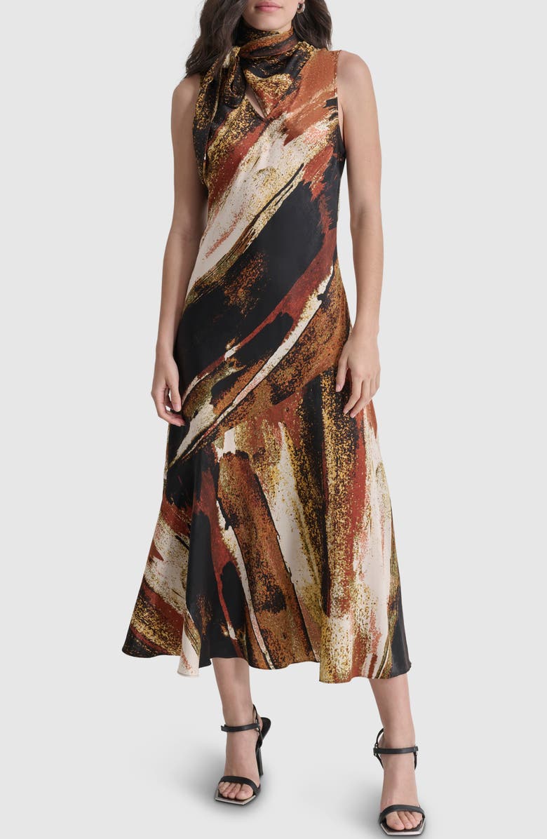 DKNY Print Tie Neck Dress, Main, color, Paint Stroke