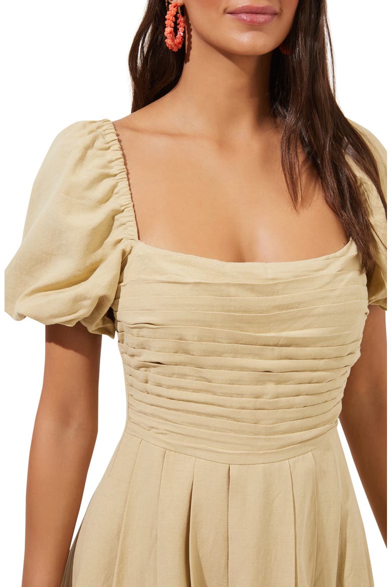 Pleated Bodice Bubble Sleeve Dress, Alternate, color, DUSTY YELLOW