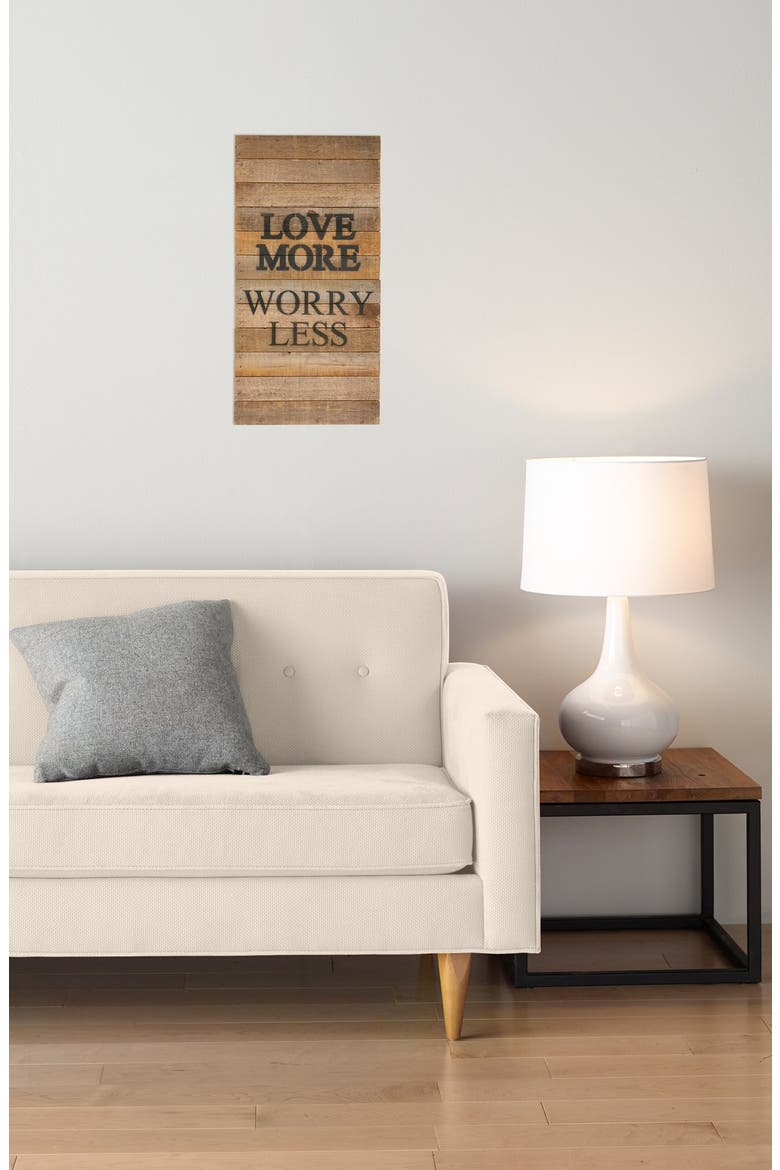 'Love More Worry Less' Repurposed Wood Wall Art, Alternate, color, BROWN