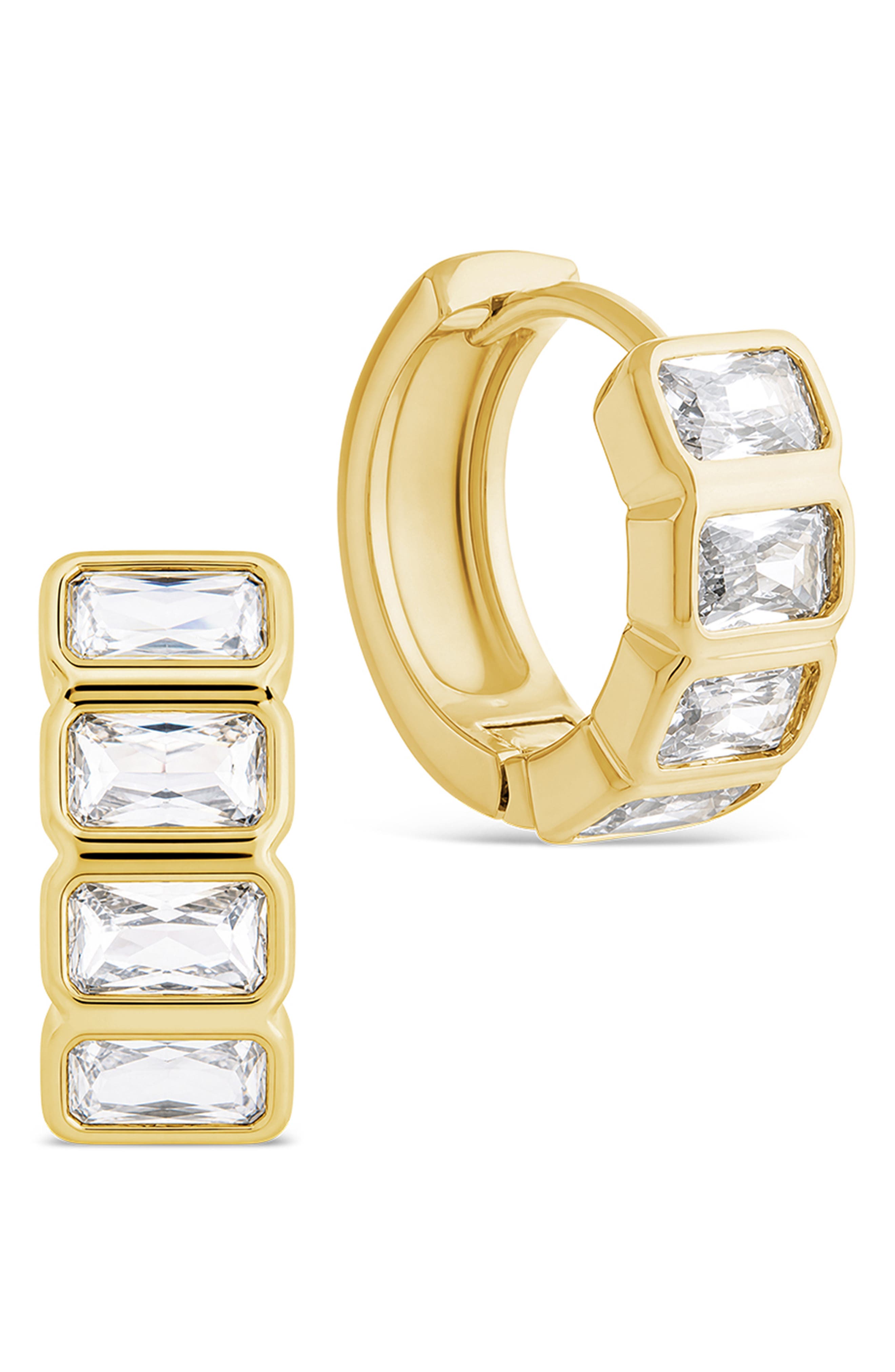 Emerald Cut Cubic Zirconia Huggie Hoop Earrings