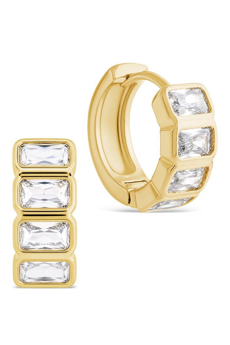 Emerald Cut Cubic Zirconia Huggie Hoop Earrings, Main, color, GOLD