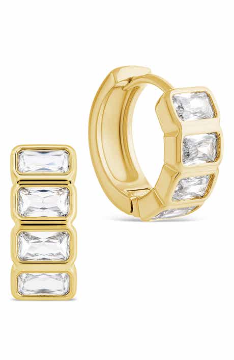 Emerald Cut Cubic Zirconia Huggie Hoop Earrings