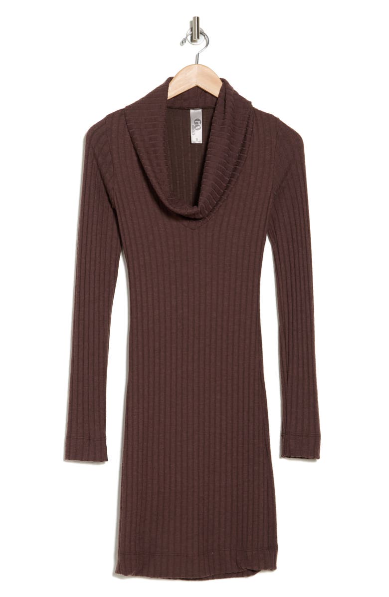 GO COUTURE Cowl Neck Long Sleeve Minidress, Alternate, color, Java Rib