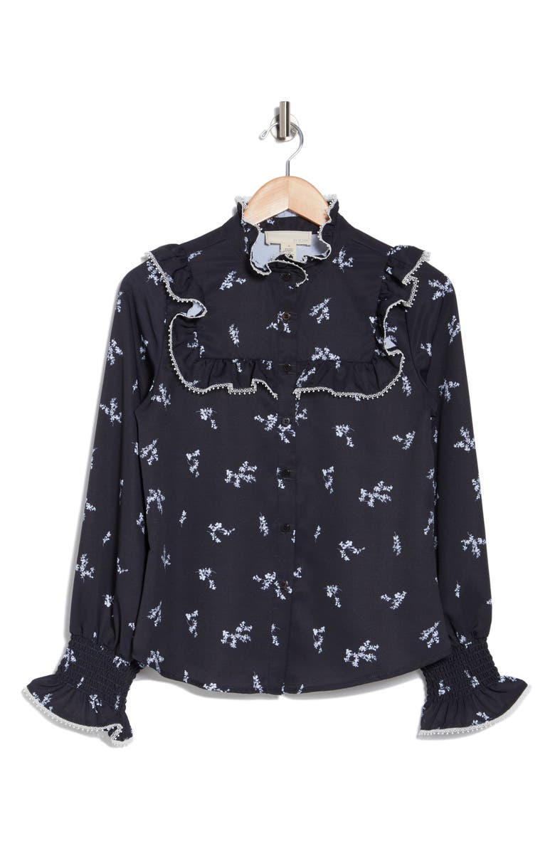 BY DESIGN Amelia Floral Ruffled Yoke Button-Up Shirt, Alternate, color, Moon Garden