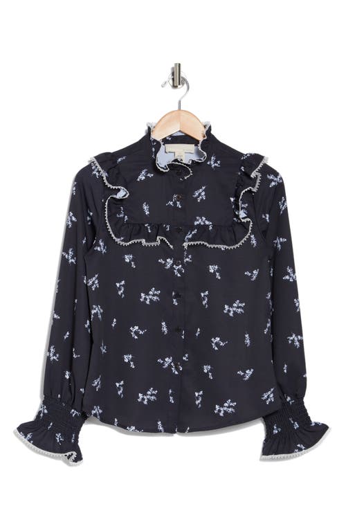 By Design Amelia Floral Ruffled Yoke Button-up Shirt In Moon Garden