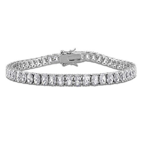 Lab-Created White Sapphire Oval Tennis Bracelet
