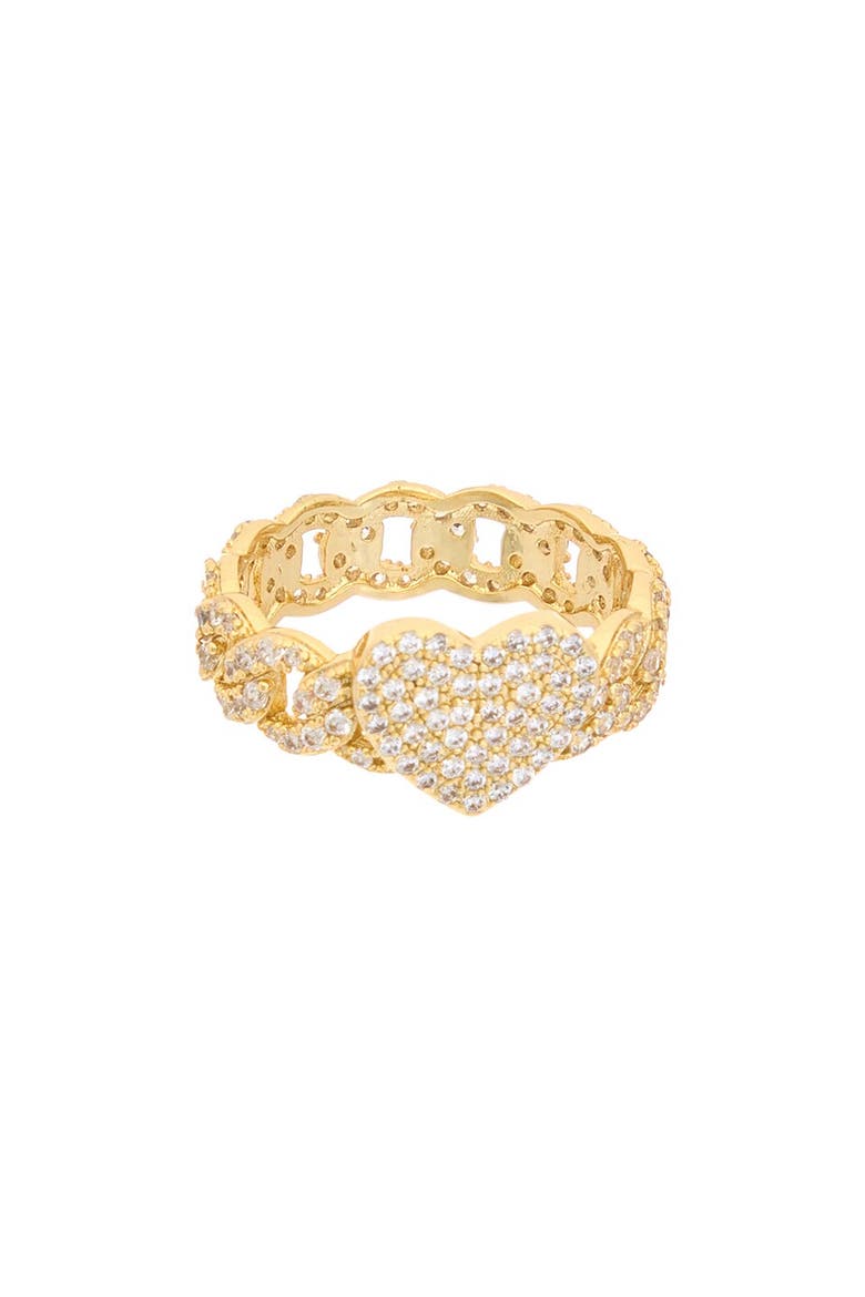 Pavé Cubic Zirconia Heart Link Band Ring, Main, color, YELLOW GOLD