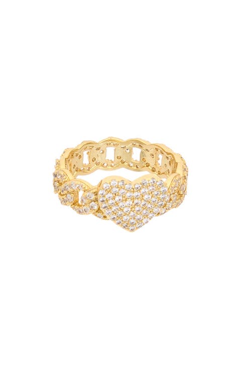 Pavé Cubic Zirconia Heart Link Band Ring