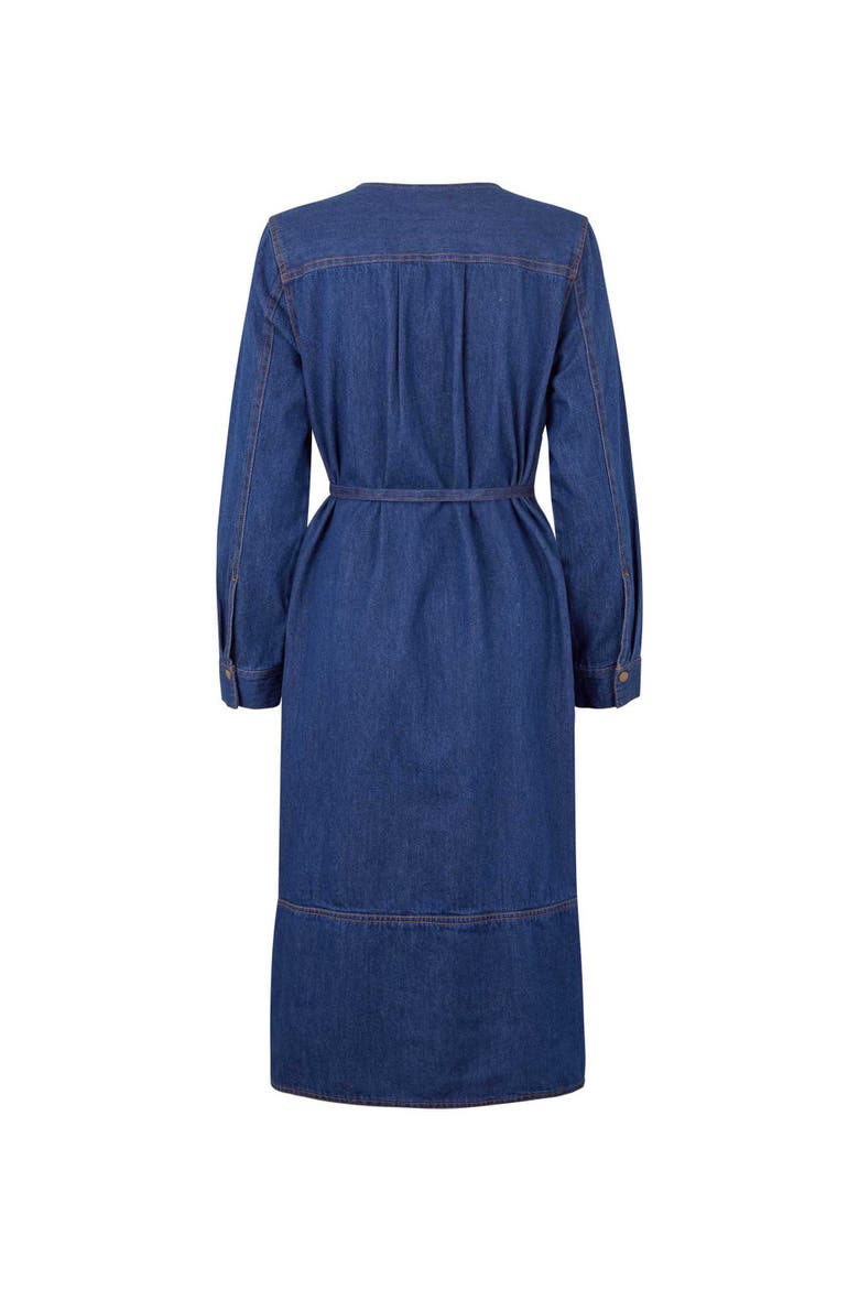 Long Sleeve V-Neck Denim Midi Dress, Alternate, color, Dark Denim