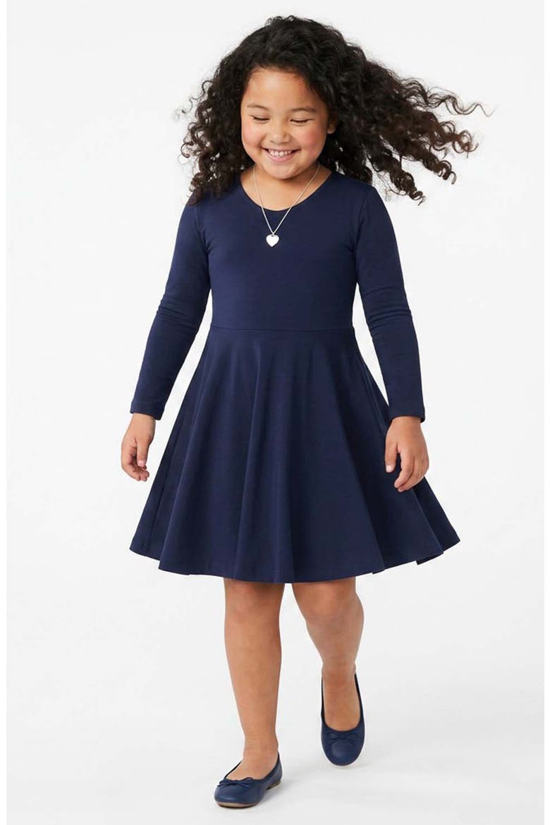 Organic Cotton 3/4 Sleeve Solid Twirl Dress, Alternate, color, Navy