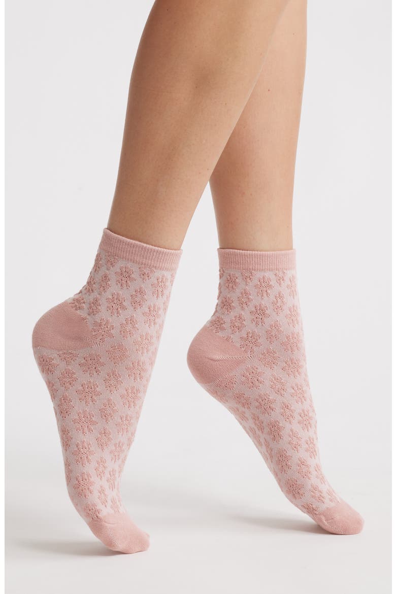 Floral Intarsia Quarter Socks, Main, color, BLUSH