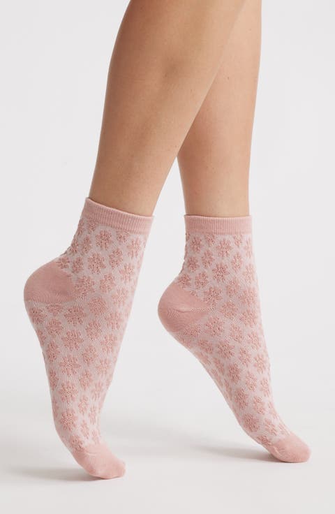 Floral Intarsia Quarter Socks