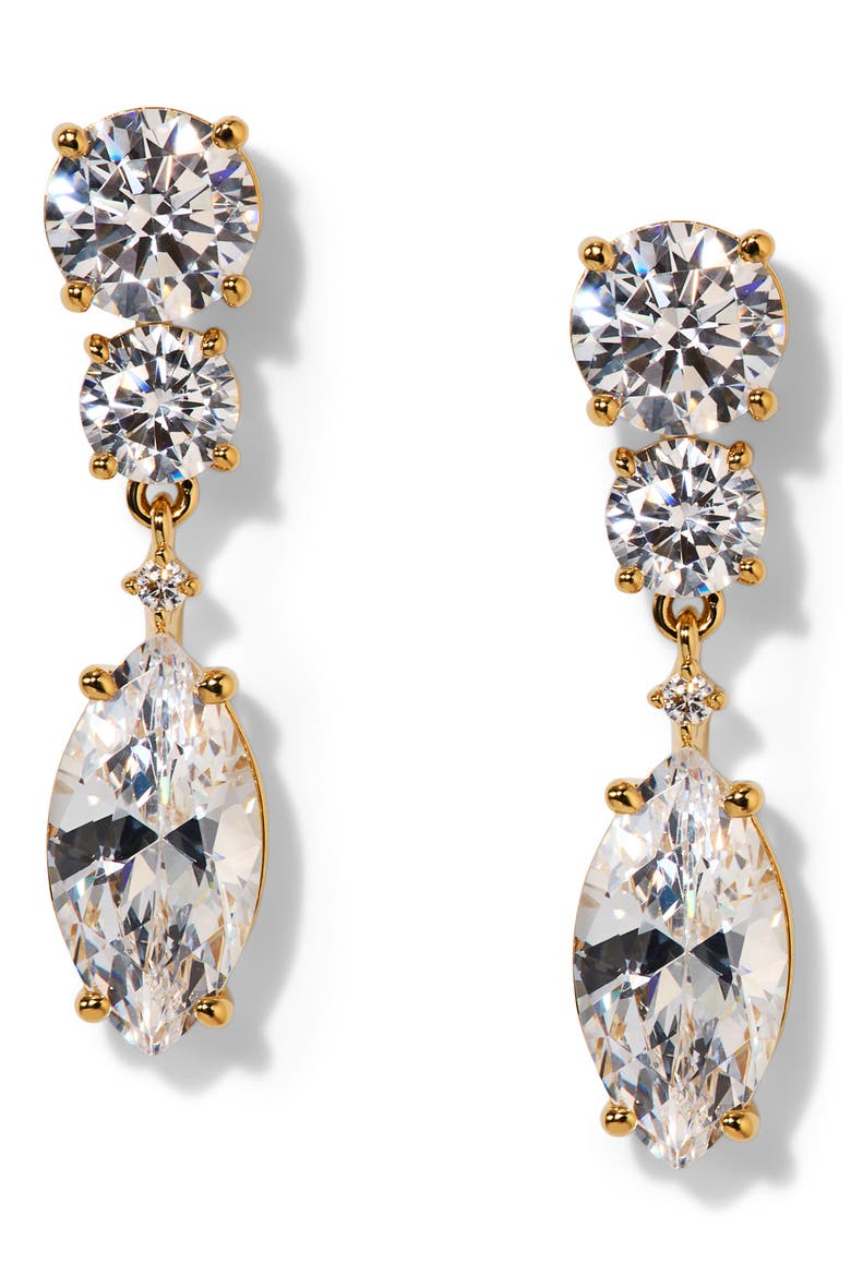 Everleigh Cubic Zirconia Double Drop Earrings, Main, color, GOLD