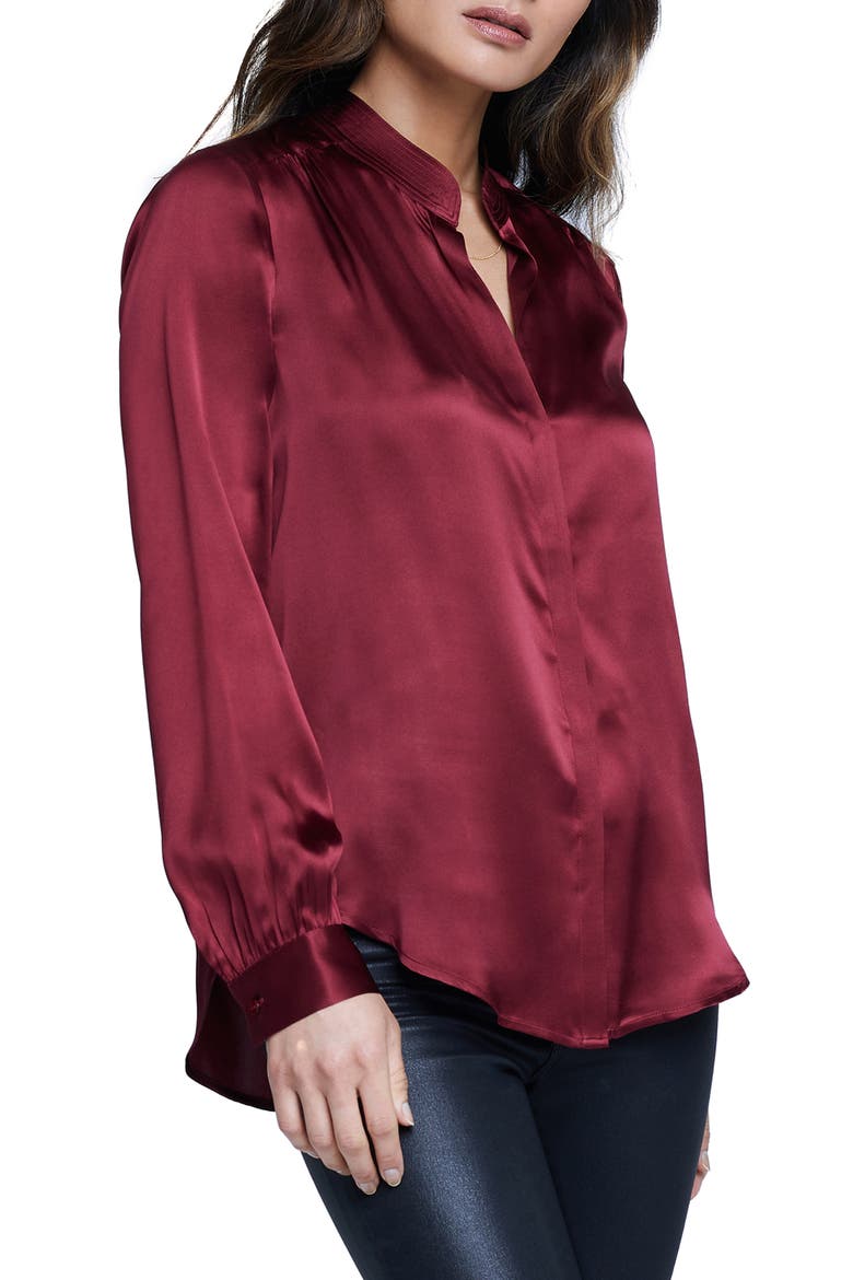 Bianca Silk Satin Blouse, Alternate, color, BLACK CHERRY