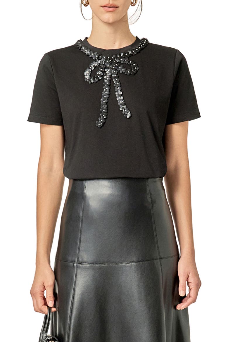 Embellished Floral Bow Top, Main, color, BLACK
