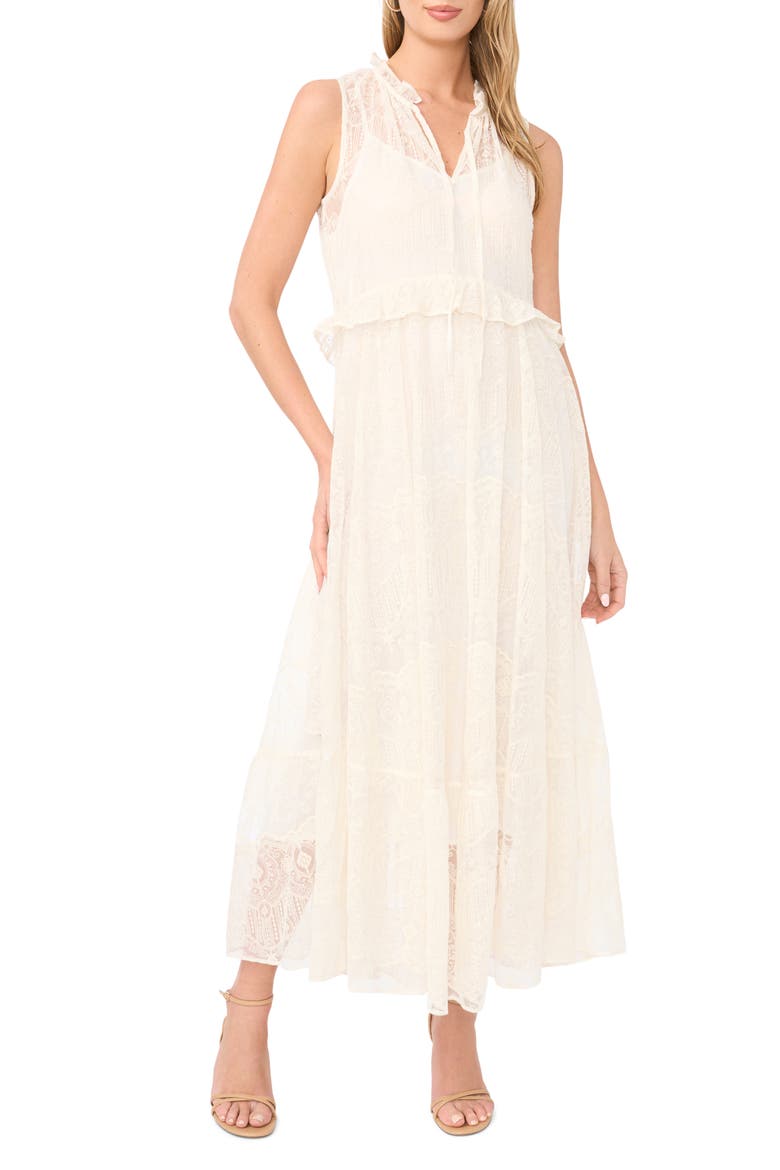 Embroidered Split Neck Maxi Dress, Main, color, TOASTED IVORY