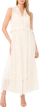 Vince Camuto Embroidered Split Neck Maxi Dress
