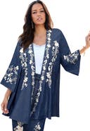 Roaman's Plus Size Chambray Embroidered Wrap