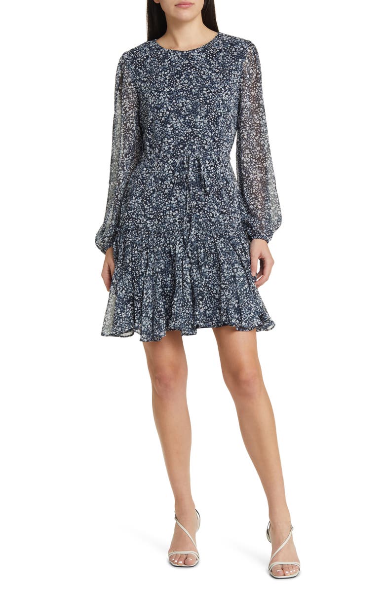 Halogen<sup>®</sup> Floral Long Sleeve Ruffle Hem Dress, Alternate, color,