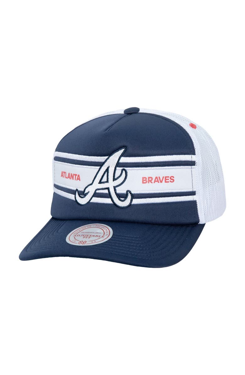 Mitchell & Ness Men's   Navy Atlanta Braves Sideline Trucker Adjustable Hat, Main, color, 