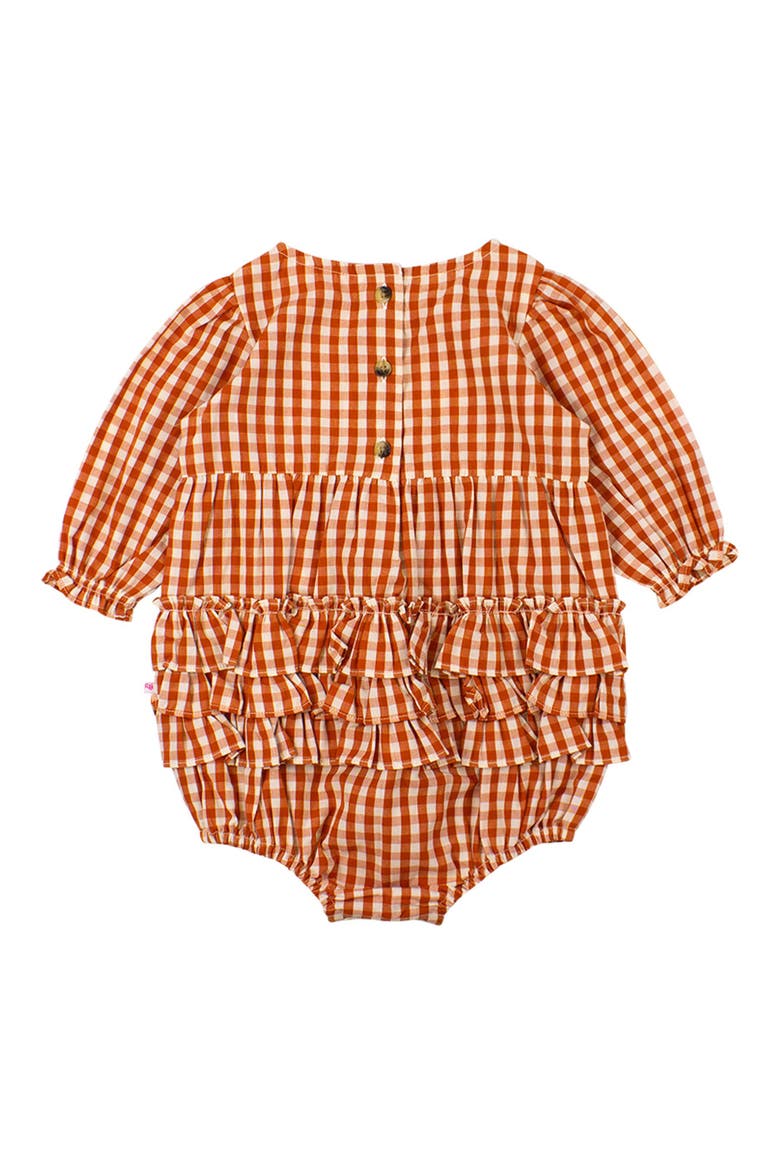 Baby Girls Woven Long Sleeve Bubble Romper, Alternate, color, Classic Rust Gingham