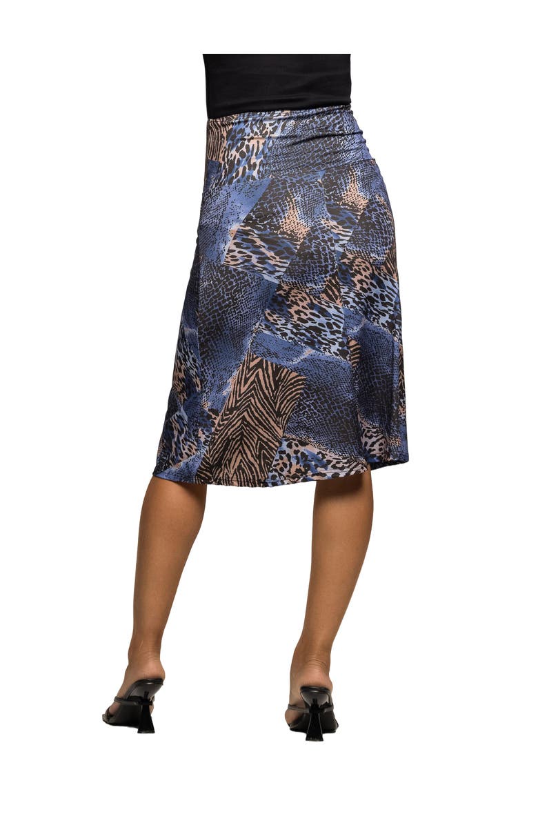 24seven Comfort Apparel Animal Print Knee Length Skirt, Alternate, color, Blue Multi