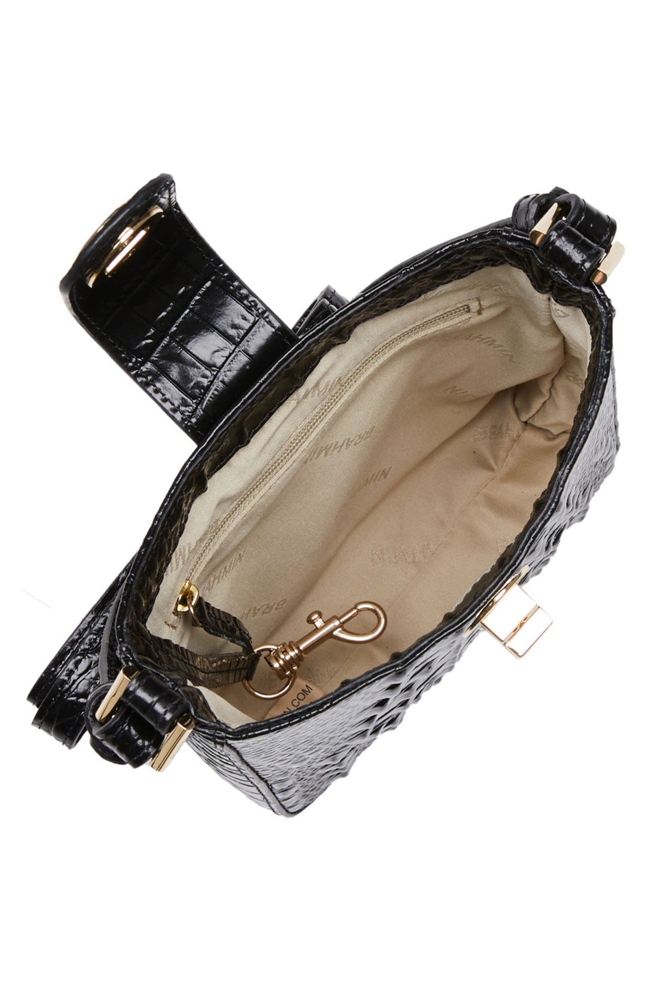 Brahmin Marley Croc Embossed Leather Crossbody Bag, Alternate, color, Black