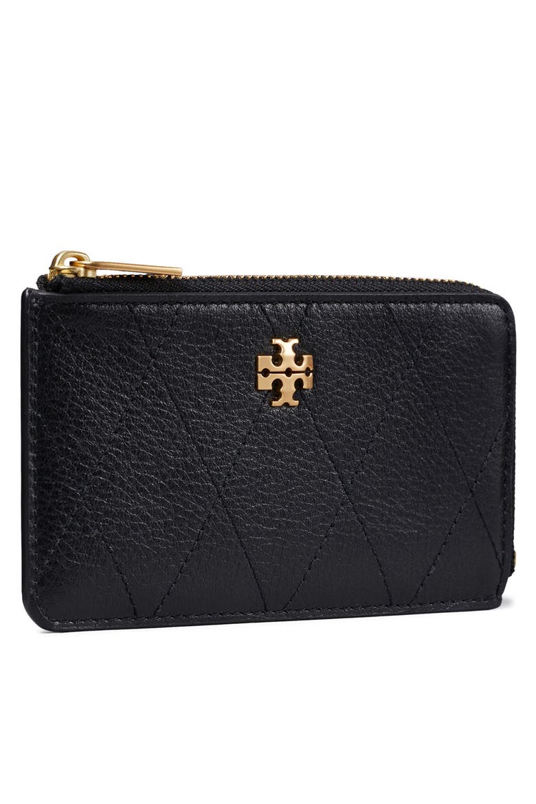 Charlie Quilted Leather Zip Card Case, Alternate, color, BLACK