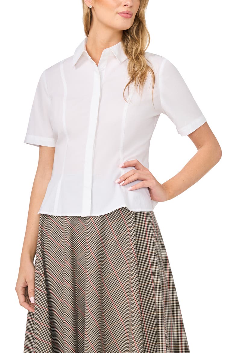 Princess Seam Button-Up Shirt, Main, color, BRIGHT WHITE